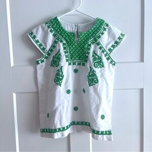 NWOT Roller Rabbit Green and White Embroidered Kids Top size 12Y